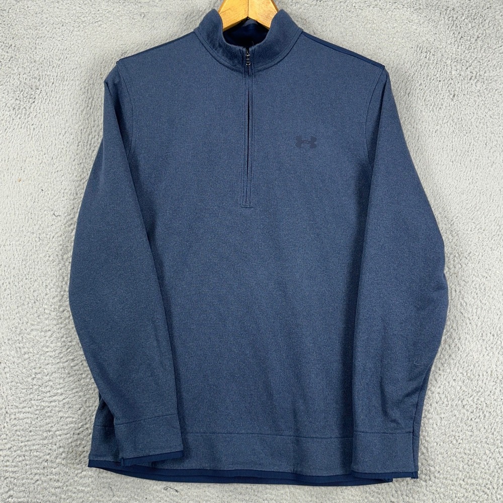 Under Armour Cold Gear Mens Pullover‎ Sweatshirt Medium Navy Quarter Zip Loose - Picture 4 of 10